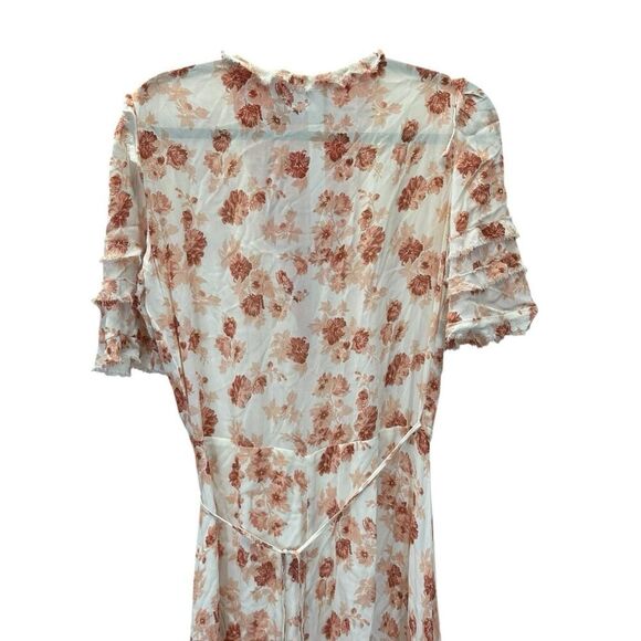 Reformation Lottie Floral Wrap Maxi Dress Pink Red M Ruffle Sleeve High Low Hem - Picture 12 of 15